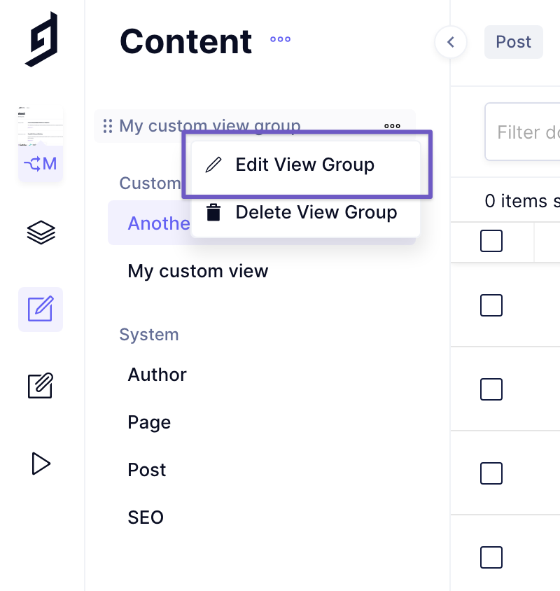 Edit a custom view group